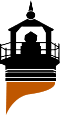 Partial orange curved logo on a black background.