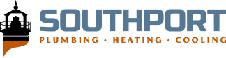 Southport logo with blue 'SOUTHPORT' wordmark and orange 'PLUMBING • HEATING • COOLING' tagline.