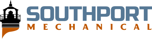 Southport Mechanical logo: blue 'SOUTHPORT' wordmark above orange 'MECHANICAL' letters with a curved orange accent on the left.