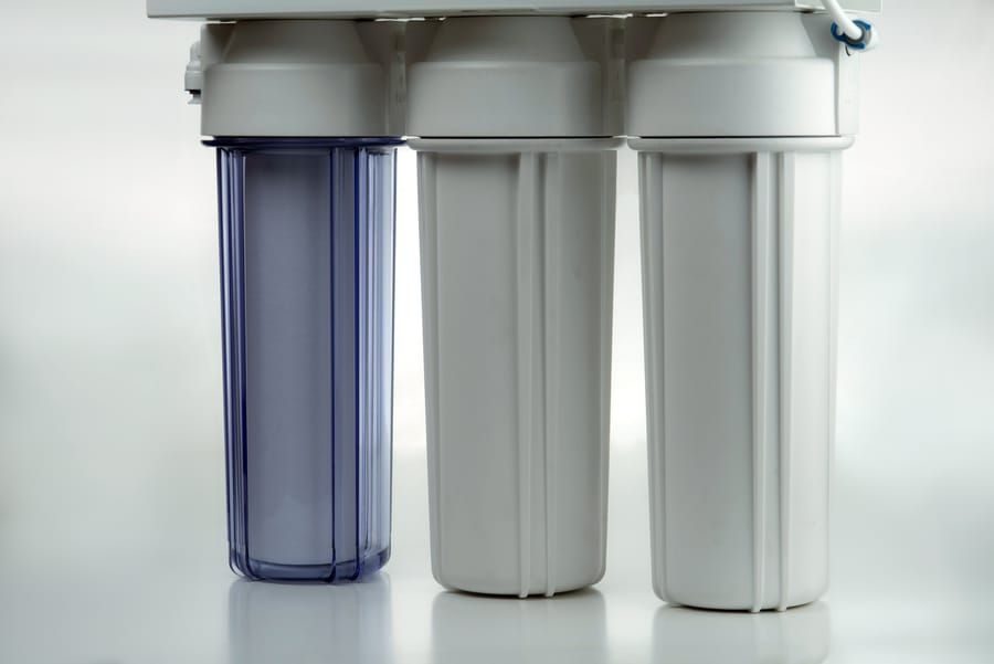 Water Softening System showing the intense filtration needed with three different filters.